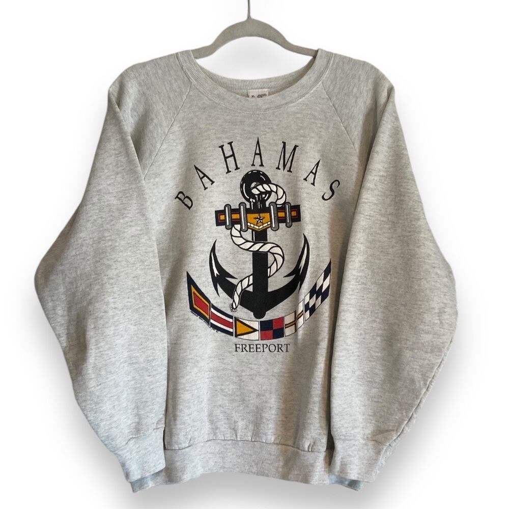 Unisex Vintage 90s Fruit of the Loom Bahamas Nautical Heather Gray Sweatshirt XL